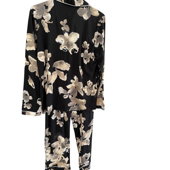 Nicole Miller Womens XL Pajama Set Black Floral Cottagecore Coastal Grandma - Picture 7 of 7